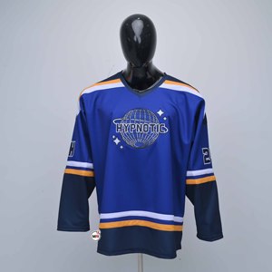 Jersey de Hockey sobre Hielo Más Vendido, Cuello en V, Manga Larga, Logotipo del Equipo Bordado, Azul, Poliéster, Absorbe la Humedad, Personalizable - Product Image 1