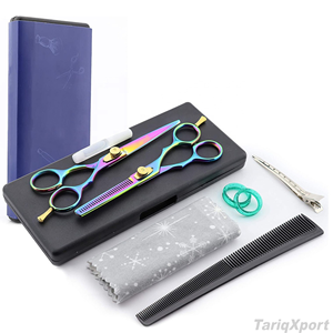 Kit Profesional de Peluquería con Peine, Pinza, Navaja de Acero Inoxidable y Tijeras de Mango Largo para Diestros, Color Arcoíris - Product Image 6