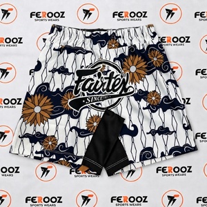 Shorts de Muay Thai pour hommes en gros, imprimé graphique vague florale, taille élastique, séchage rapide, respirant, 100 % polyester, pour Kickboxing MMA - Product Image 3