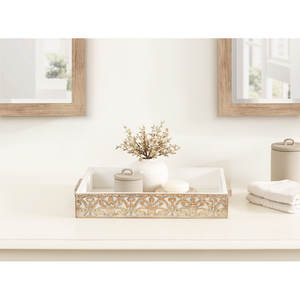 Plateau de salle de bain décoratif en bois de manguier avec motif sculpté pour une utilisation élégante à la maison et pour l'organisation et le rangement - Product Image 1