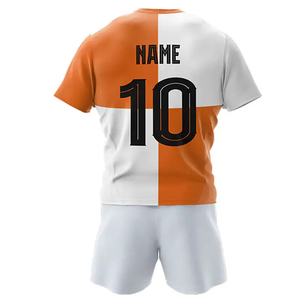 Uniforme de Rugby Transpirable de Manga Corta para Adultos Unisex, Corte Regular, en Poliéster con Estampado Sublimado en Bloques de Color Naranja y Blanco - Product Image 3