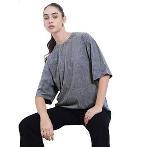 T-shirt ample à col rond pour femme, manches trois quarts, imprimé, 100% coton jersey, coupe ample, haut pour le printemps et l'été - Product Image 5