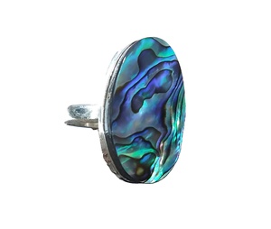 แหวนพลอยรูปไข่เปลือกหอยเป๋าฮื้อธรรมชาติ925แหวนเงินแท้สีรุ้งทรงฮิปปี้โบฮีเมียน - Product Image 1