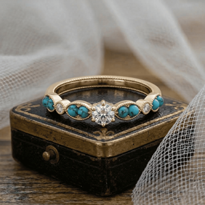 Anillo Solitario Hipoalergénico Estilo Art Deco Vintage con Banda Trenzada de Turquesa, Joyería de Moda para Mujer en Acero Inoxidable, Tendencia 2026 - Product Image 1