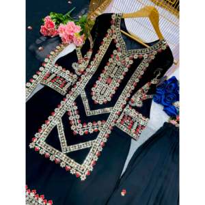 Designer Women's Top Bottom Dupatta <b>Set</b> with Elegant <b>Embroidery</b> Work - Product Image 4