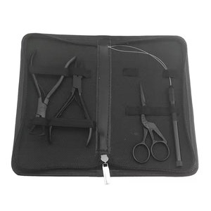 Kit professionnel d'extensions de cheveux en micro-perles en acier inoxydable noir avec pinces d'extension robustes, ciseaux de précision et outils à boucles - Product Image 1