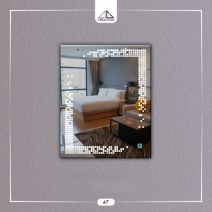 Realza tu espacio con este elegante espejo LED moderno, que presenta un patrón único de luces LED integradas con diseño pixelado. - Product Image 2