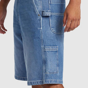 Shorts cargo en jean pour homme, taille mi-haute, fermeture boutonnée, style décontracté, 100 % coton tissé, respirant, couleur unie, coupe Bermuda - Product Image 1