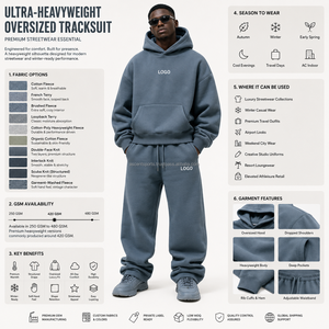 Ensemble deux pièces à épaules tombantes avec logo brodé personnalisé, en tissu polaire thermique, poche kangourou, poignets côtelés, vêtements de sport en gros - Product Image 4