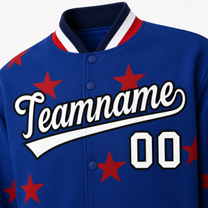 Custom Blue <b>Star</b> Varsity <b>Jacket</b> Wool/Polyester Shell Stand Collar Autumn 100% Polyester Fiber Filled - Product Image 6