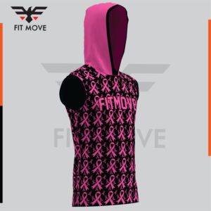 Unisex Adult All Seasons 100% Polyester Hooded Sleeveless Vest Sublimated <b>Pink</b> <b>Ribbon</b> Print Moisture Wicking Fitted Jersey - Product Image 3