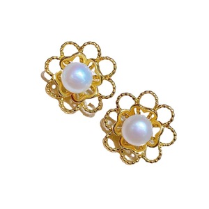 Boucles d'oreilles en perles d'eau douce de Zhuji, nouveau design, bijoux fins avec une forme de fleur creuse, accessoires de niche - Product Image 5