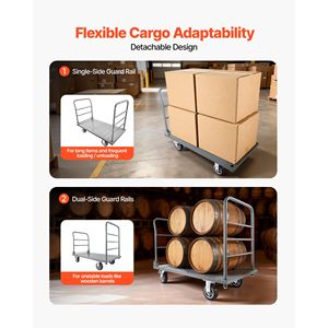 Carrello Piattaforma Robusto con Capacità di 2650 Libbre, Carrello a Pianale con Guardrail Rimovibile, Attrezzatura per Stoccaggio Merci - Product Image 4