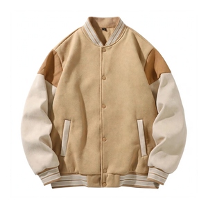 Unisex Yellow <b>Colour</b> Block Varsity Jacket Vintage Wool Body Polyester/Cotton Sleeves Snap Button Casual Street Wear Letterman - Product Image 2