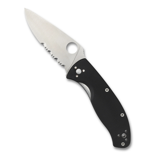 Couteaux de poche pliants à lame argentée avec manche ergonomique noir, bord de coupe partiellement dentelé, trou rond pour le pouce et clip métallique - Product Image 3