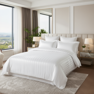 Juego de Sábanas de Satén Blanco de 1 cm con Rayas, 300 Hilos, Tamaño Queen, para Hotel y Hogar, Ropa de Cama de Lujo - Product Image 3