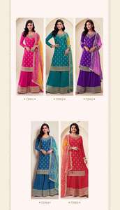 Conjunto de Salwar Kameez Étnico Premium, Viscosa Chinon, Bordado Zari, Trabajo con Lentejuelas, Traje Salwar Anarkali Kurta con Pantalón y Dupatta - Product Image 5