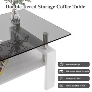 Tavolino da Caffè Moderno Rettangolare con Piano in Vetro Temperato e Strato in MDF Colore Grigio per Soggiorno - Product Image 5