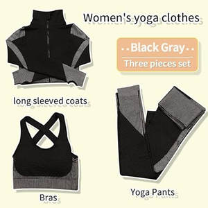 Ensemble de tenue de sport sans couture pour femmes, 3 pièces, vêtements de yoga, survêtement avec leggings et soutien-gorge de sport extensible pour la remise en forme - Product Image 4