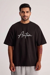 Camiseta de Manga Corta para Hombre, Cuello Redondo, Corte Holgado, Panel Dividido Negro y Beige, Detalle de Costura, Mezcla de Algodón Suave, Estilo Urbano, Ecológica - Product Image 5