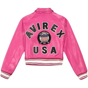 Avirex Women's Cropped Bomber Prink Women Avirex Leather <b>Jackets</b> Avirex Pink Leather Cropped <b>Jacket</b> For Women Customized Winter - Product Image 4