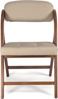 Chaise pliante en cuir PU de style mid-century moderne avec structure en bois massif, revêtement beige, mobilier de salon, design stable