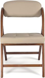 Midcentury Modern PU Leather <b>Folding</b> Chair With Solid Wood Frame Beige Upholstery Living Room Furniture Stable Design - Product Image 4