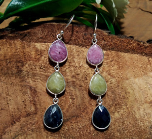 925 Sterling Silver Multi <b>Sapphire</b> Gemstone Dangle <b>Earrings</b> <b>Blue</b> Yellow Pink Teardrop Bohemian Style Wedding Engagement Party - Product Image 4