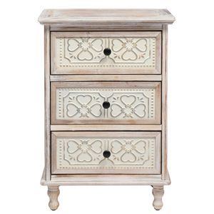 FCH Carving Nightstand 3-Drawer Iron Sheet for Bedroom Wide Storage Cabinet in Washed White for Living Room Home Entryway - Product Image 5