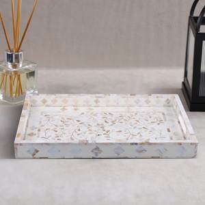 Bandeja de servir contemporánea de nácar, hecha a mano, con incrustaciones decorativas, para un comedor y sala de estar elegantes. - Product Image 5