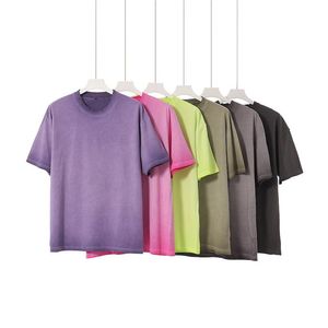T-shirt décontracté pour homme 100 % coton à manches courtes col rond couleur unie respirant coupe classique en jersey tricoté teint uni - Product Image 2