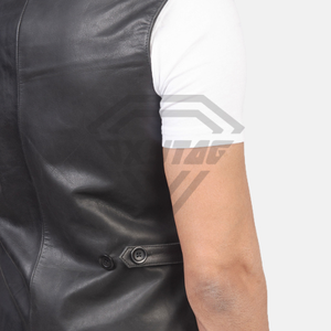 Chaleco de Cuero Genuino Premium para Hombre - Chaleco Clásico Negro para Motociclista con Bolsillos Dobles, Precio Económico, OEM - Product Image 6