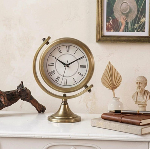 Nautical Roman Numeral Brass Gimbal <b>Clock</b> Antique Mantel Timepiece Vintage Desktop Office Decor - Product Image 4