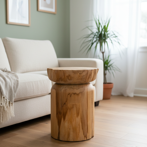 ARTERRA Tabouret rustique en teck massif, artisanat de luxe, bois naturel, pour hôtel, villa, entrepôt, appartement - Product Image 3