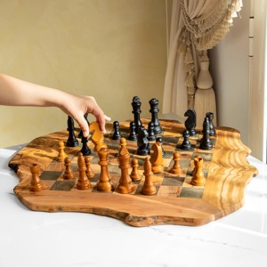 Handmade Modern Olive Wood Rectangle <b>Chess</b> Board Wavy Edged Design Stylish Legs Customized Shape Home Wedding Decor Adults Kids - Product Image 4