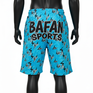 Shorts en molleton de coton premium 340 GSM, lavage acide, turquoise, imprimé intégral, logo personnalisé, pour homme - Product Image 2