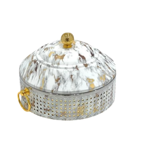 Casseroles en métal doré glamour avec couvercle, design rond, finition polie, plat de service de cuisine durable avec trois pieds - Product Image 6