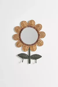 Espejo de pared tejido a mano con diseño de girasol, decorado con hierba marina, ecológico, natural, para decoración de habitación infantil. - Product Image 1
