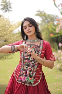 Navratri Rayon Anarkali Set Handmade Embroidered <b>Kurta</b> and Lehenga Ethnic Festival Wear <b>for</b> <b>Women</b> - Product Image 3