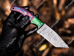 มีดล่าสัตว์ มีดตั้งแคมป์ มีดเอาตัวรอด UA Supplies Drop Point Damascus Steel ใบมีดเหล็กดามัสกัส ความแข็ง 58 HRC คมกริบ ด้ามไม้ตามหลักสรีรศาสตร์ น้ำหนักเบา - Product Image 2