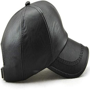 Casquette de baseball en cuir PU noir, 6 panneaux, réglable, unisexe, décontractée, couleur unie, logo sur le pan droit - Product Image 2