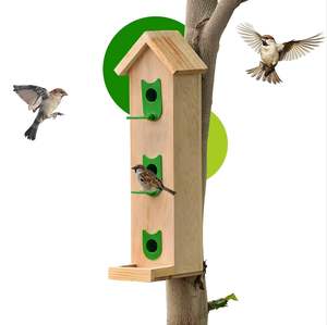 ที่ให้อาหารนกแบบแขวนระเบียงไม้ขนาดใหญ่ สำหรับสวนกลางแจ้ง เหมาะสำหรับนกกระจอกขนาดเล็ก - Product Image 3