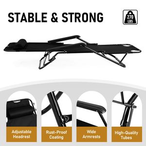 Silla Plegable Reclinable Extensible Negra Portátil, Muebles de Jardín de Doble Uso - Product Image 2