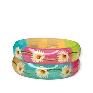 Prix de gros, Meilleures ventes : Ensemble de bracelets tendance en acrylique massif, motif floral multicolore, légers et élégants - Product Image 3