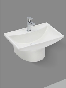 Lavabo Moderno Integrado Cuadrado de Cerámica para Montar en la Pared, Modelo Mono Sigma, Resistente, Ahorra Espacio, Color Blanco - Product Image 3