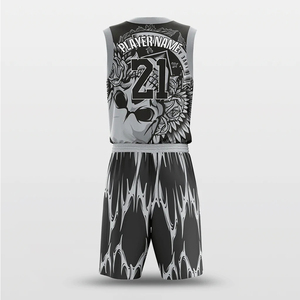 Ensemble de maillots de basket-ball en mesh imprimés par transfert thermique personnalisé, sans manches, col en V, séchage rapide, polyester, taille élastique, pour hommes adultes - Product Image 2