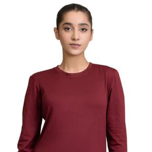 Ladies Burgundy Long Sleeve Neck <b>Top</b> Casual Fitted Pullover Shirt Basic Everyday Layering Tee Simple Womens Fashion Clothin - Product Image 2