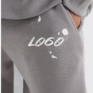 Vente en gros Ensemble pantalon de survêtement évasé jambe droite imprimé en relief 3D et sweat à capuche Pantalons de survêtement délavés à l'acide Pantalons de survêtement pour hommes - Product Image 4