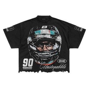 Camiseta de Algodón 100% Personalizada al por Mayor, Estilo Oversize Unisex, Estampado Serigrafiado, Hombros Caídos, Dobladillo Irregular en la Parte Delantera - Product Image 1