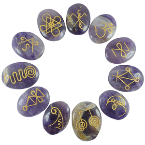 ชุดหินอเมทิสต์แกะสลักด้วยมือ 9 ชิ้น รูปทรงวงรี คารุนะ เรกิ หินกึ่งมีค่า อาเกต สำหรับงานฝีมือฮวงจุ้ย - Product Image 1